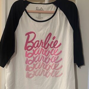 Barbie Pink Logo 3/4 sleeve Raglan Tee with Black Sleeves